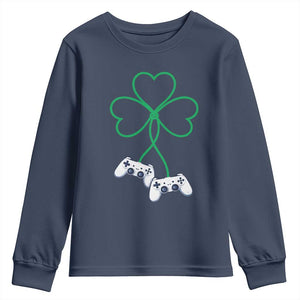 Video Game Lover St Patricks Day with Shamrock Controllers Youth Sweatshirt TS11 Navy Print Your Wear