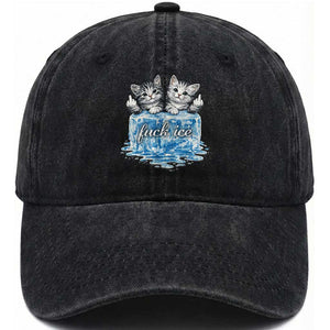 Fck Ice Washed Cotton Baseball Cap Cute Cat Melting Ice Pro Immigrant TS11 Print Your Wear