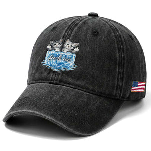 Fck Ice Washed Cotton Baseball Cap Cute Cat Melting Ice Pro Immigrant TS11 Print Your Wear