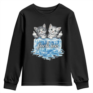 Fck Ice Youth Sweatshirt Cute Cat Melting Ice Pro Immigrant TS11 Black Print Your Wear