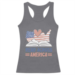 Funny National Reading Month Books Readers Racerback Tank Top Reading Across America Teacher American Flag TS11 Charcoal Print Your Wear