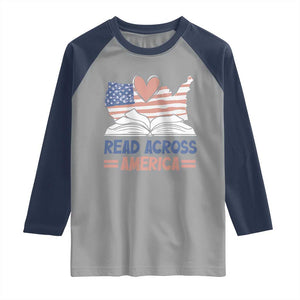 Funny National Reading Month Books Readers Raglan Shirt Reading Across America Teacher American Flag TS11 Sport Gray Navy Print Your Wear