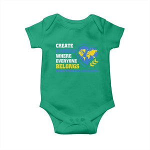 Down Syndrome Awareness Baby Onesie Create A World Where Everyone Belongs Heart TS11 Irish Green Print Your Wear