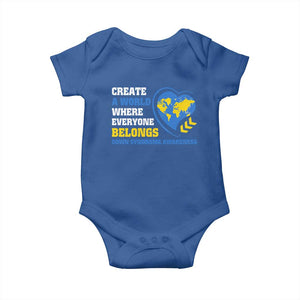 Down Syndrome Awareness Baby Onesie Create A World Where Everyone Belongs Heart TS11 Royal Blue Print Your Wear