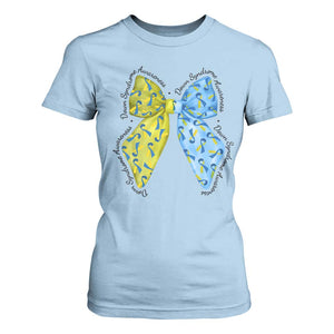 Down Syndrome Awareness Coquette Bow Ribbon T Shirt For Women TS11 Light Blue Print Your Wear
