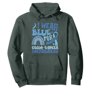 I Wear Blue For Colon Cancer Awareness Hoodie Rainbow Dark Blue Ribbon TS11 Dark Forest Green Print Your Wear