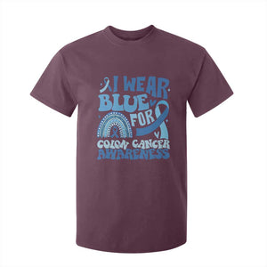I Wear Blue For Colon Cancer Awareness T Shirt For Kid Rainbow Dark Blue Ribbon TS11 Maroon Print Your Wear