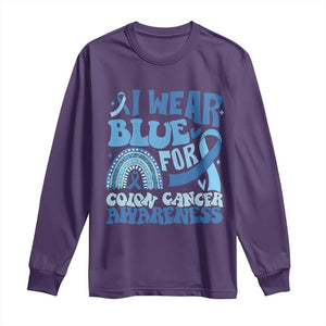 I Wear Blue For Colon Cancer Awareness Long Sleeve Shirt Rainbow Dark Blue Ribbon TS11 Purple Print Your Wear