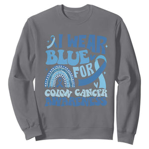 I Wear Blue For Colon Cancer Awareness Sweatshirt Rainbow Dark Blue Ribbon TS11 Charcoal Print Your Wear