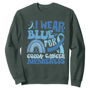 I Wear Blue For Colon Cancer Awareness Sweatshirt Rainbow Dark Blue Ribbon TS11 Dark Forest Green Print Your Wear