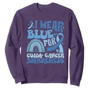 I Wear Blue For Colon Cancer Awareness Sweatshirt Rainbow Dark Blue Ribbon TS11 Purple Print Your Wear