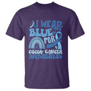 I Wear Blue For Colon Cancer Awareness T Shirt Rainbow Dark Blue Ribbon TS11 Purple Print Your Wear
