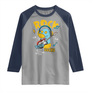 Funny Rock Your Socks Raglan Shirt World Down Syndrome Day WDSD TS11 Sport Gray Navy Print Your Wear