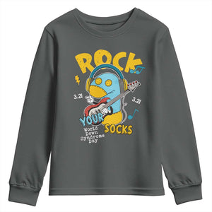 Funny Rock Your Socks Youth Sweatshirt World Down Syndrome Day WDSD TS11 Dark Heather Print Your Wear