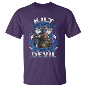 Kilt Because When God Looks Down He Knows To Be Proud And When The Devil Looks Up He Knows To Be Afraid T Shirt TS11 Purple Print Your Wear