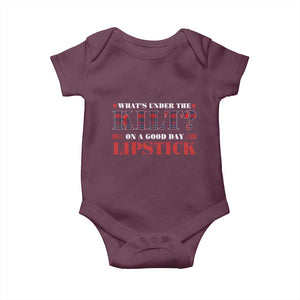 Funny Scottish Pride Baby Onesie What's Under The Kilt On A Good Day Lipstick Tartan TS11 Maroon Print Your Wear