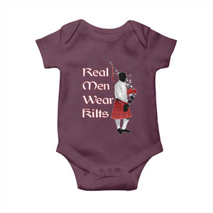 Funny Scottish Pride Baby Onesie Real Men Wear Kits Tartan Bagpipe TS11 Maroon Print Your Wear