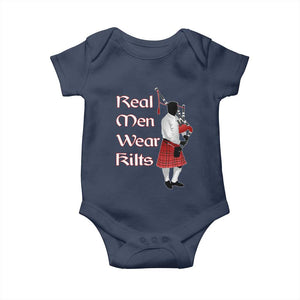 Funny Scottish Pride Baby Onesie Real Men Wear Kits Tartan Bagpipe TS11 Navy Print Your Wear