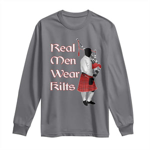 Funny Scottish Pride Long Sleeve Shirt Real Men Wear Kits Tartan Bagpipe TS11 Charcoal Print Your Wear