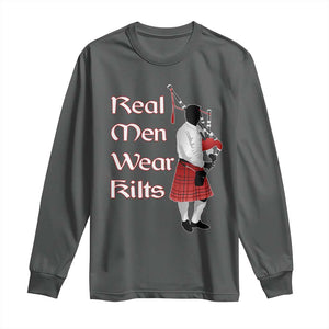 Funny Scottish Pride Long Sleeve Shirt Real Men Wear Kits Tartan Bagpipe TS11 Dark Heather Print Your Wear