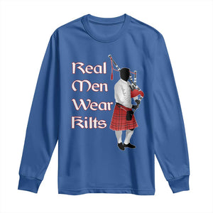 Funny Scottish Pride Long Sleeve Shirt Real Men Wear Kits Tartan Bagpipe TS11 Royal Blue Print Your Wear