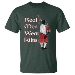 Funny Scottish Pride T Shirt Real Men Wear Kits Tartan Bagpipe TS11 Dark Forest Green Print Your Wear