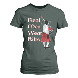 Funny Scottish Pride T Shirt For Women Real Men Wear Kits Tartan Bagpipe TS11 Dark Forest Green Print Your Wear