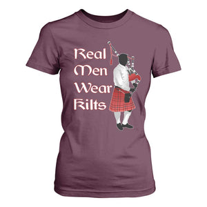 Funny Scottish Pride T Shirt For Women Real Men Wear Kits Tartan Bagpipe TS11 Maroon Print Your Wear