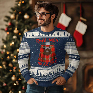 Funny Real Men Wear Kilts Ugly Christmas Sweater Scottish Pride TS11 Navy Beige Print Your Wear