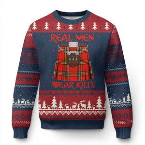 Funny Real Men Wear Kilts Ugly Christmas Sweater Scottish Pride TS11 Navy Red Print Your Wear