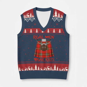 Funny Real Men Wear Kilts V-Neck Knit Sweater Vest Scottish Pride TS11 Navy Red Print Your Wear