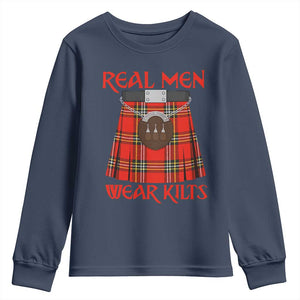 Funny Real Men Wear Kilts Youth Sweatshirt Scottish Pride TS11 Navy Print Your Wear