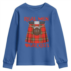 Funny Real Men Wear Kilts Youth Sweatshirt Scottish Pride TS11 Royal Blue Print Your Wear