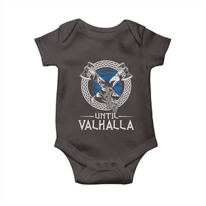 Funny Scottish Viking Baby Onesie Until Valhalla Vintage Scottish Flag Skull TS11 Dark Chocolate Print Your Wear