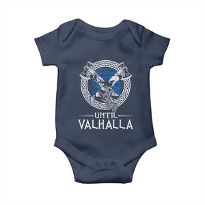 Funny Scottish Viking Baby Onesie Until Valhalla Vintage Scottish Flag Skull TS11 Navy Print Your Wear