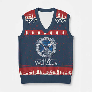 Funny Scottish Viking V-Neck Knit Sweater Vest Until Valhalla Vintage Scottish Flag Skull TS11 Navy Red Print Your Wear