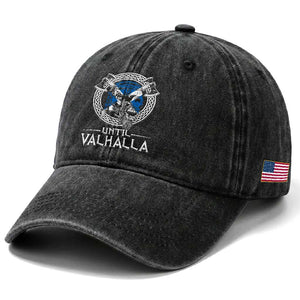 Funny Scottish Viking Washed Cotton Baseball Cap Until Valhalla Vintage Scottish Flag Skull TS11 Print Your Wear