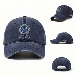 Funny Scottish Viking Washed Cotton Baseball Cap Until Valhalla Vintage Scottish Flag Skull TS11 Washed Cap Universal Fit Navy Print Your Wear