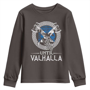 Funny Scottish Viking Youth Sweatshirt Until Valhalla Vintage Scottish Flag Skull TS11 Dark Chocolate Print Your Wear