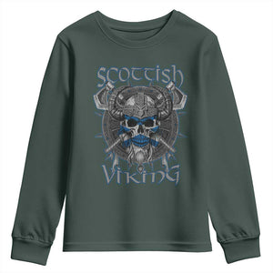 Scottish Viking Axes Celtic Knot Youth Sweatshirt Scottish Flag TS11 Dark Forest Green Print Your Wear