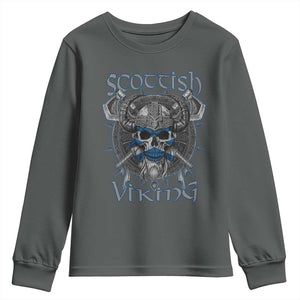 Scottish Viking Axes Celtic Knot Youth Sweatshirt Scottish Flag TS11 Dark Heather Print Your Wear
