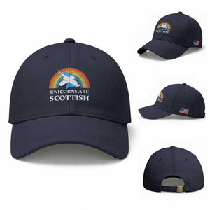 Funny Scotland Pride Unicorn Baseball Cap Unicorns Are Scottish Rainbow TS11 Baseball Cap Universal Fit Navy Print Your Wear
