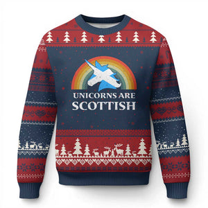 Funny Scotland Pride Unicorn Ugly Christmas Sweater Unicorns Are Scottish Rainbow TS11 Navy Red Print Your Wear