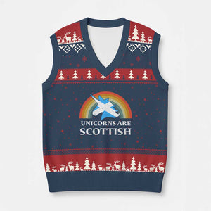 Funny Scotland Pride Unicorn V-Neck Knit Sweater Vest Unicorns Are Scottish Rainbow TS11 Navy Red Print Your Wear