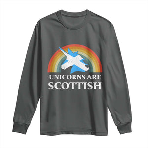 Funny Scotland Pride Unicorn Long Sleeve Shirt Unicorns Are Scottish Rainbow TS11 Dark Heather Print Your Wear