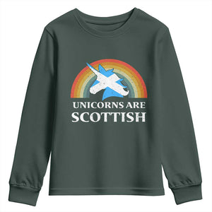 Funny Scotland Pride Unicorn Youth Sweatshirt Unicorns Are Scottish Rainbow TS11 Dark Forest Green Print Your Wear