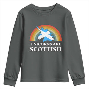 Funny Scotland Pride Unicorn Youth Sweatshirt Unicorns Are Scottish Rainbow TS11 Dark Heather Print Your Wear