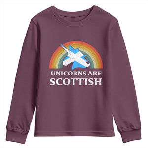 Funny Scotland Pride Unicorn Youth Sweatshirt Unicorns Are Scottish Rainbow TS11 Maroon Print Your Wear