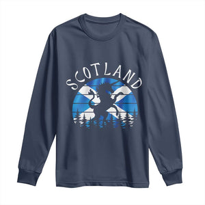 Funny Scotland Unicorn Scottish Flag Saltire Long Sleeve Shirt TS11 Navy Print Your Wear