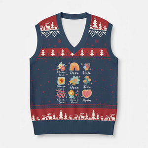 Choose Love Over Hate Fear Over And Over Again V-Neck Knit Sweater Vest Floral Inspirational Peace TS11 Navy Red Print Your Wear
